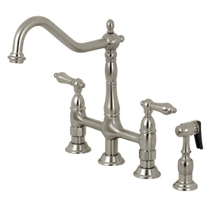Kingston Brass KS1278ALBS Heritage Bridge Kitchen Faucet with Brass Sprayer, Brushed Nickel
