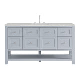 Breckenridge 60" Single Vanity, Serenity Blue, w/ 3 CM Eternal Jasmine Pearl Silestone Top w/ FreePower Wireless Charger