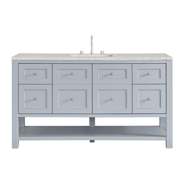 Breckenridge 60" Single Vanity, Serenity Blue, w/ 3 CM Eternal Jasmine Pearl Silestone Top w/ FreePower Wireless Charger
