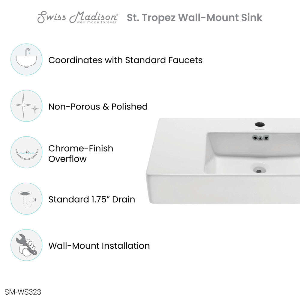 St. Tropez 24 x 18 Ceramic Wall Hung Sink with Right Side Faucet Mount