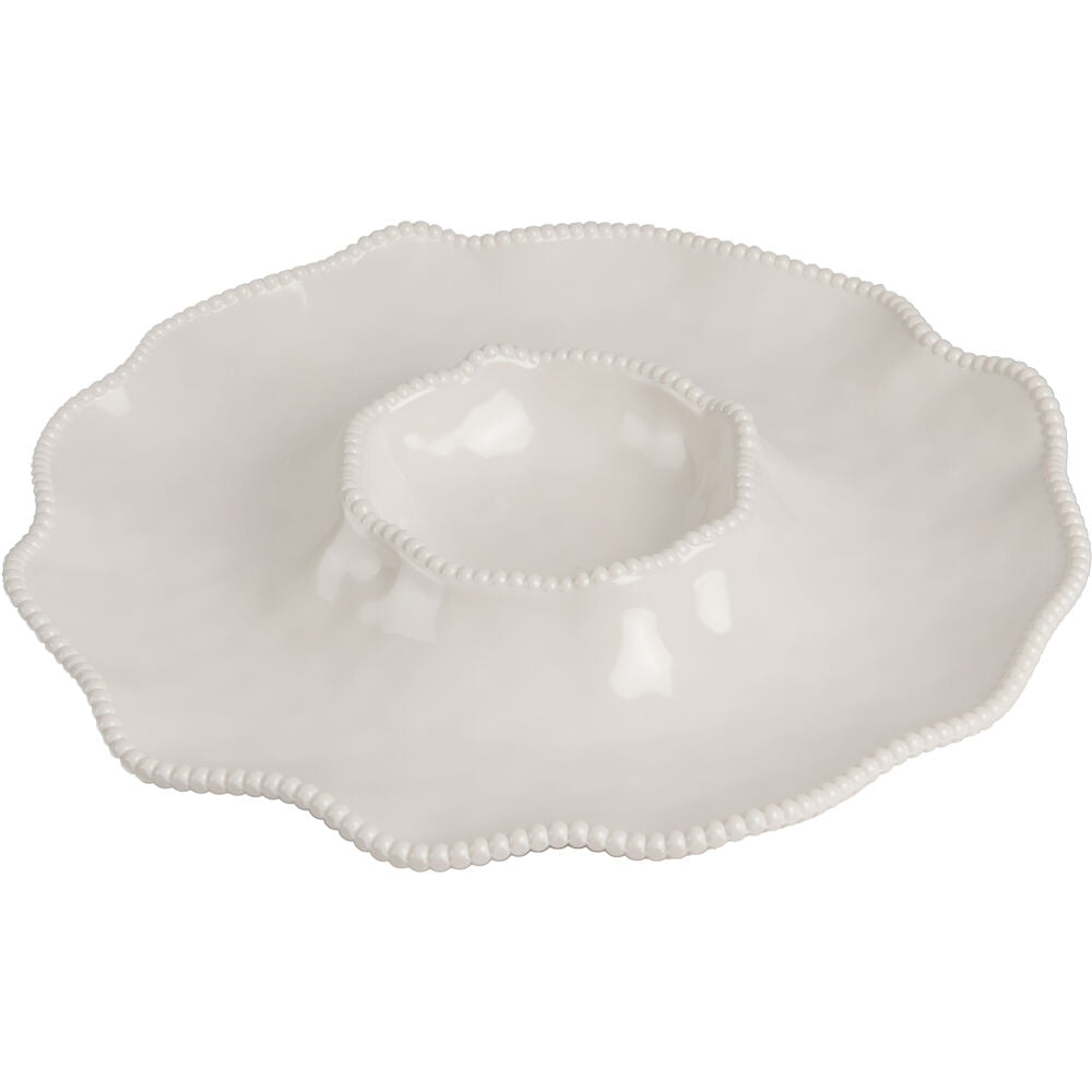 CookCraft CC-7625 Chip & Dip Platter with Center Bowl, Rounded Scalloped Edge