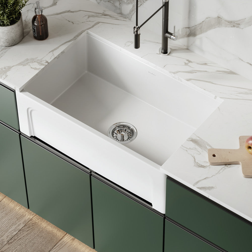 Lyon 30 x 18 Fireclay, Single Basin, Farmhouse Kitchen Sink in White