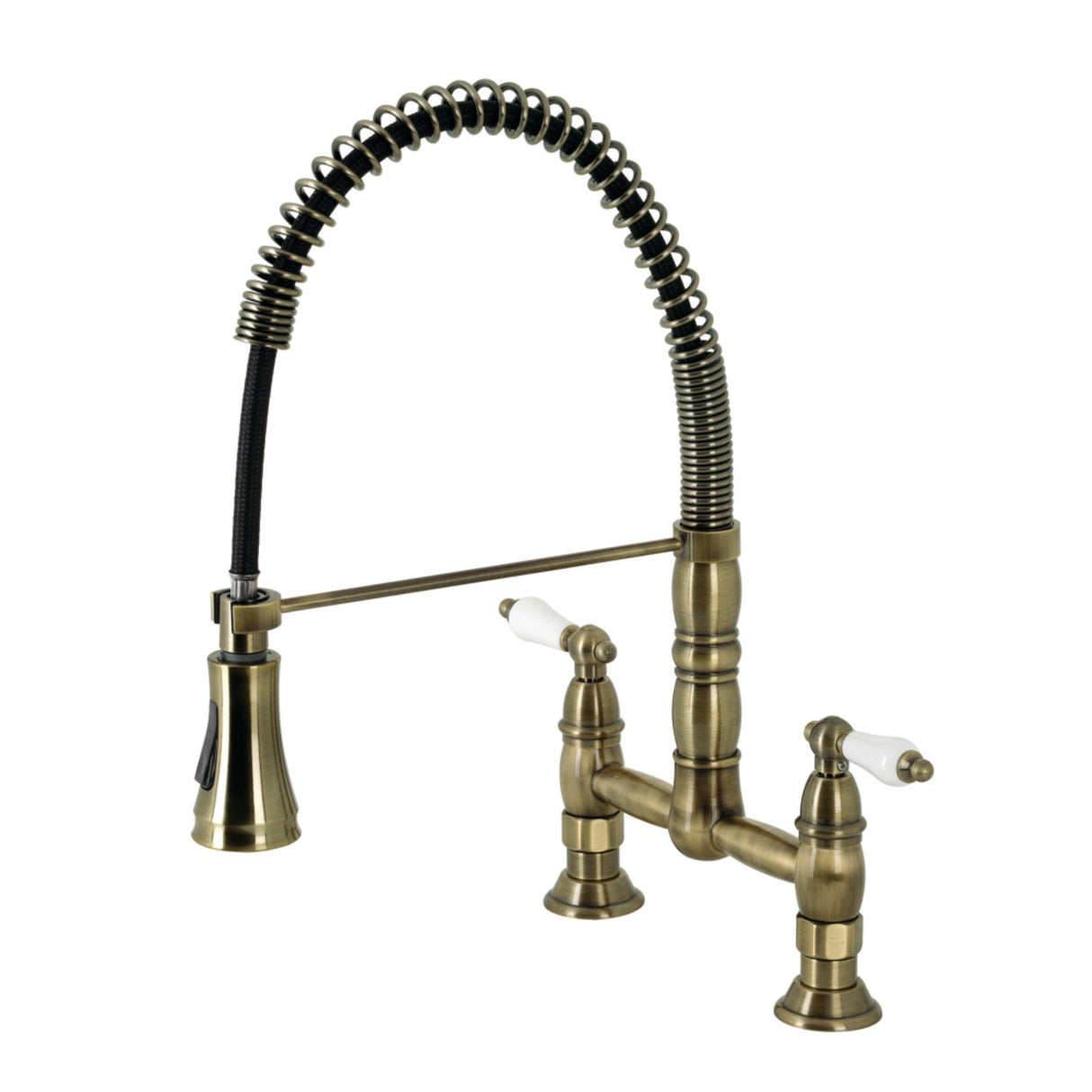 Gourmetier GS1273PL Heritage Two-Handle Deck-Mount Pull-Down Sprayer Kitchen Faucet, Antique Brass