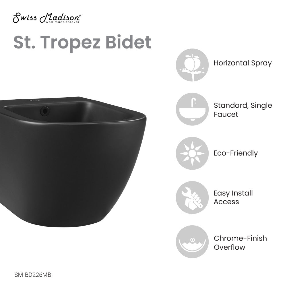 St. Tropez Wall Hung Bidet in Matte Black