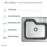 Ouvert 25 x 22 Stainless Steel Single Basin Top-Mount Kitchen Sink