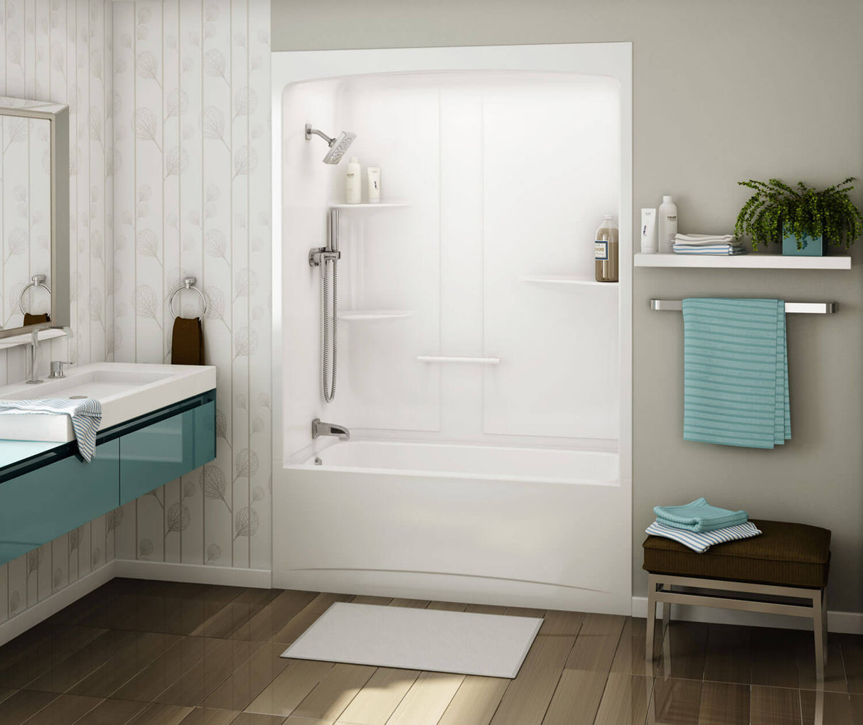 MAAX 107000-SL-103-001 ALLIA TSR-6032 Acrylic Alcove Left-Hand Drain Three-Piece Aeroeffect Tub Shower in White