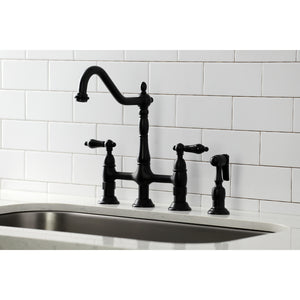 Kingston Brass KS1270PKLBS Duchess Bridge Kitchen Faucet with Brass Sprayer, Matte Black