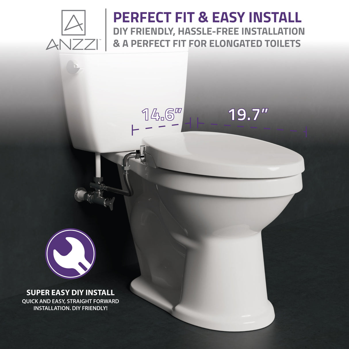 ANZZI TL-MBSEL200WH Hal Series Non-Electric Bidet Seat for Elongated Toilet in White with Dual Nozzle, Built-In Side Lever and Soft Close
