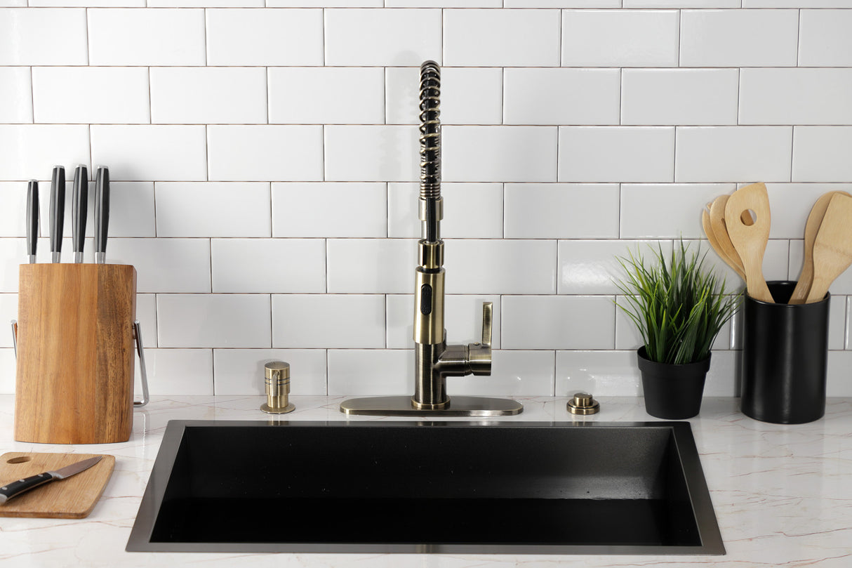 Gourmetier LS877CTLAB Continental Single-Handle Pre-Rinse Kitchen Faucet, Antique Brass