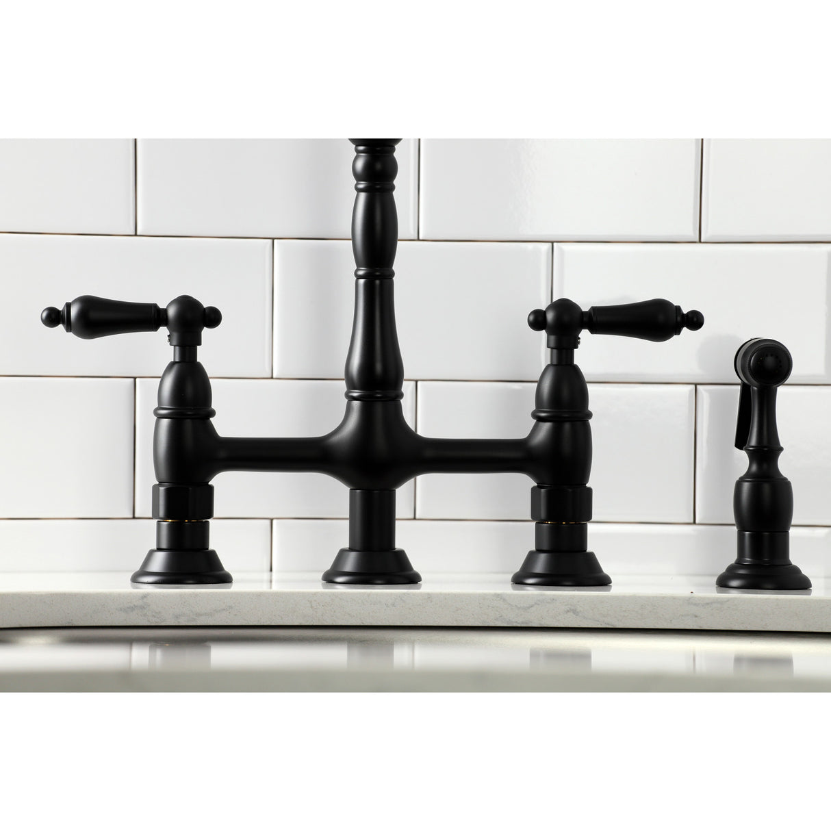 Kingston Brass KS1270ALBS Heritage Bridge Kitchen Faucet with Brass Sprayer, Matte Black