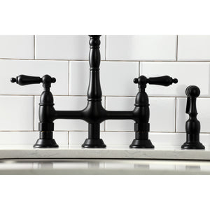 Kingston Brass KS1270ALBS Heritage Bridge Kitchen Faucet with Brass Sprayer, Matte Black