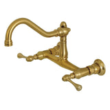 Kingston Brass KS3247BL Vintage Wall Mount Bathroom Faucet, Brushed Brass