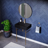 Claire 24 Ceramic Console Sink Matte Black Basin Gold Legs