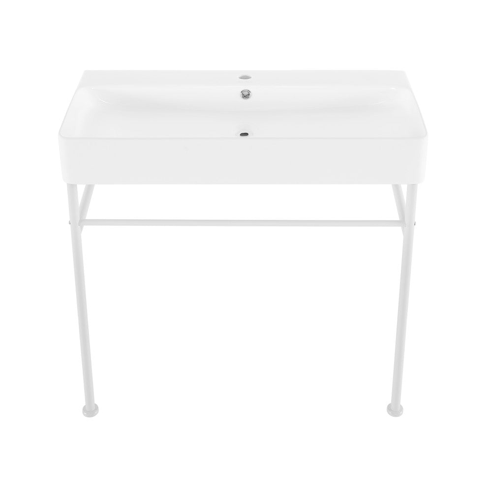 Carre 36 Ceramic Console Sink White Basin Matte White Legs