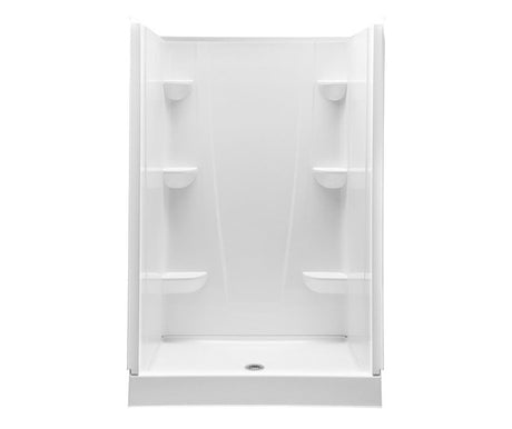 Swanstone VP4834CS 48 x 34 Solid Surface Alcove Center Drain Four-Piece Shower in White VP4834CS.010