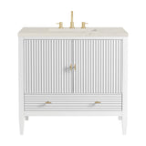 Myrrin 36" Vanity, Bright White, w/ 3 CM Siberian Silestone Top