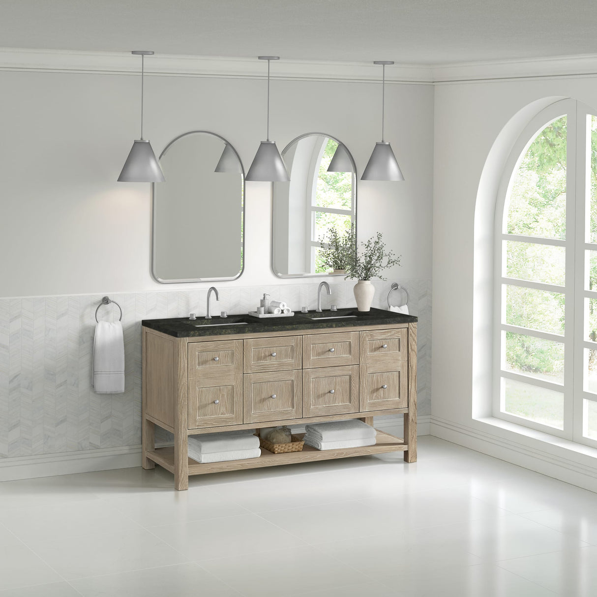 Breckenridge 60" Double Vanity, Whitewashed Oak, w/ 3 CM Phantome Eclos Top