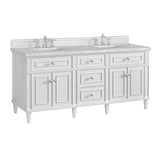 Lorelai 72" Double Vanity, Bright White w/ 3 CM Victorian Silver Silestone Top