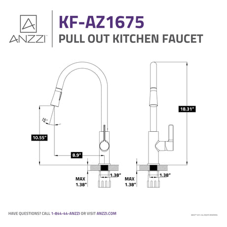 ANZZI KF-AZ1675BN Serena Single Handle Pull-Down Sprayer Kitchen Faucet in Brushed Nickel