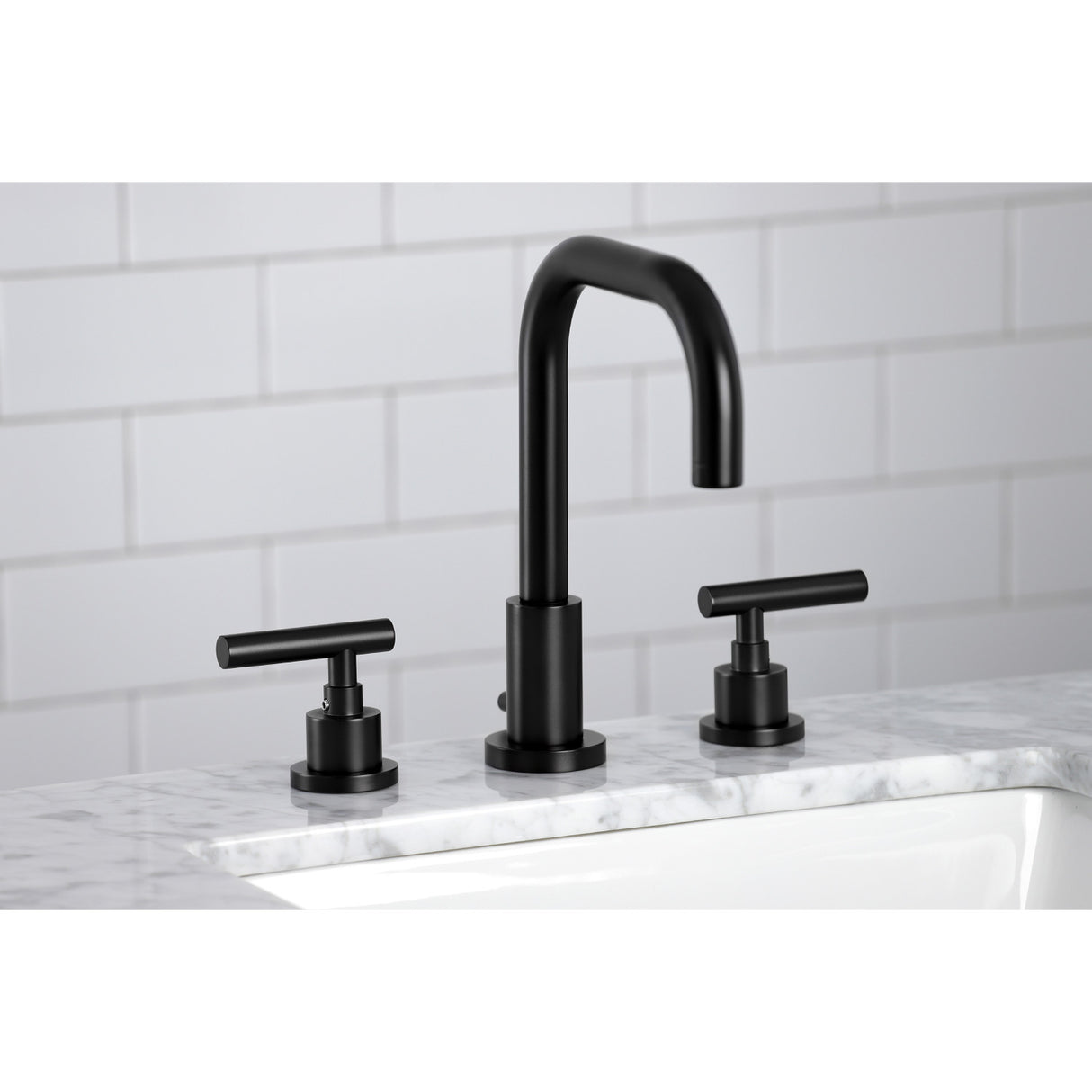 Kingston Brass FSC8930CML Manhattan Widespread Bathroom Faucet with Brass Pop-Up, Matte Black