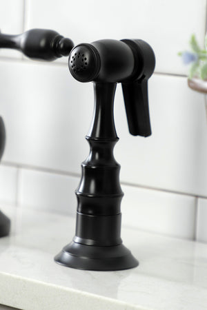 Kingston Brass KS7750TALBS Tudor Bridge Kitchen Faucet with Brass Sprayer, Matte Black