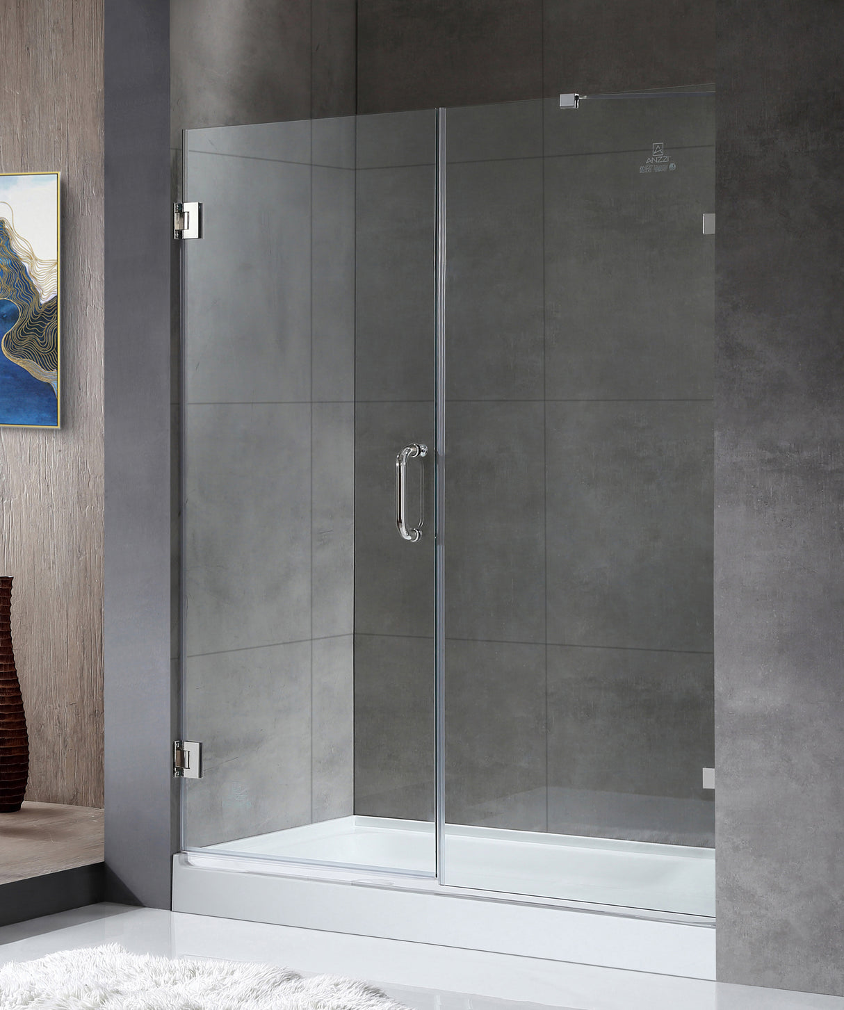 ANZZI SD-AZ07-01CH Consort Series 60 in. by 72 in. Frameless Hinged Alcove Shower Door in Polished Chrome with Handle