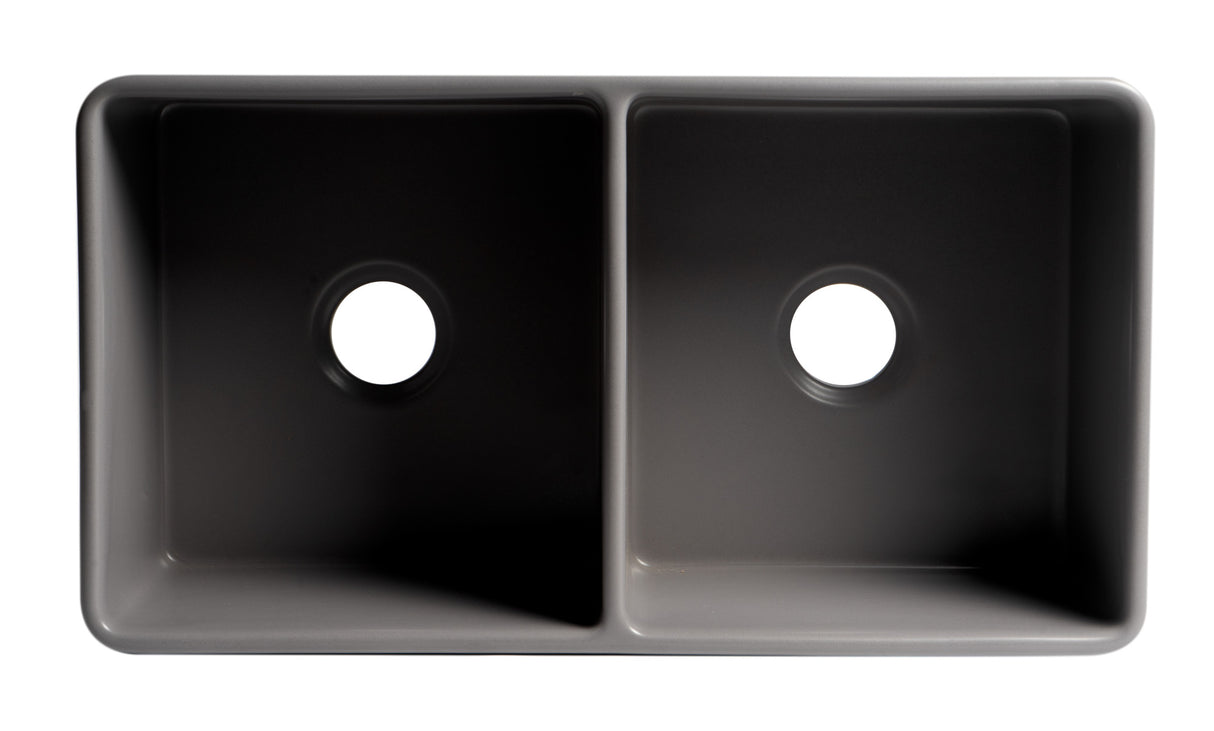 Gray Matte Smooth Apron 33" x 18" Double Bowl Fireclay Farm Sink