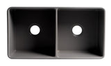 Gray Matte Smooth Apron 33" x 18" Double Bowl Fireclay Farm Sink