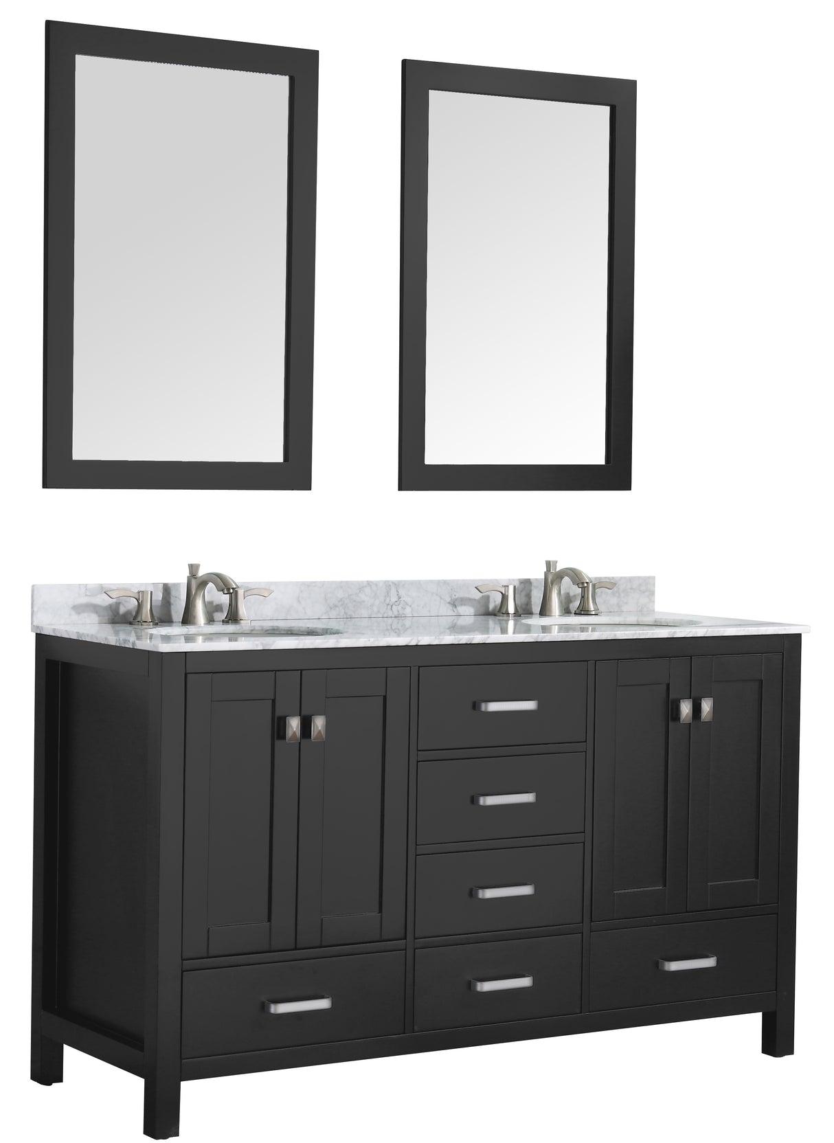 ANZZI VT-MRCT0060-BK Chateau 60 in. W x 22 in. D Bathroom Vanity Set in Black with Carrara Marble Top with White Sink