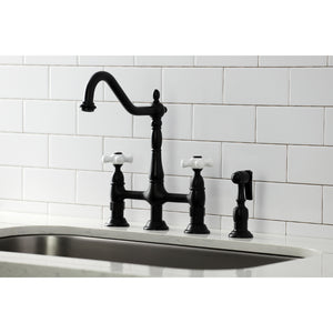 Kingston Brass KS1270PXBS Heritage Bridge Kitchen Faucet with Brass Sprayer, Matte Black