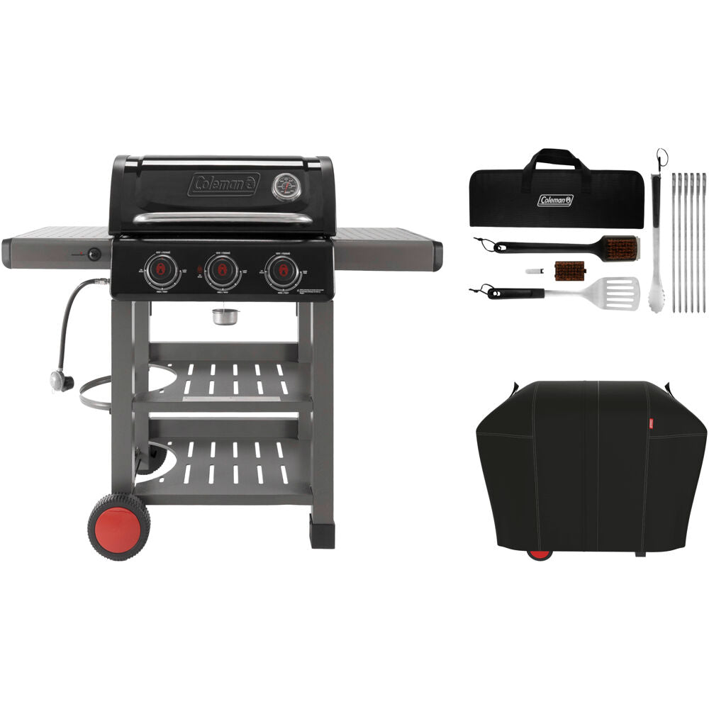 Coleman CO-300BBQ-3-KIT Coleman Cookout 3 Burner BBQ Grill w/Cover and 12 Pc Tool Set