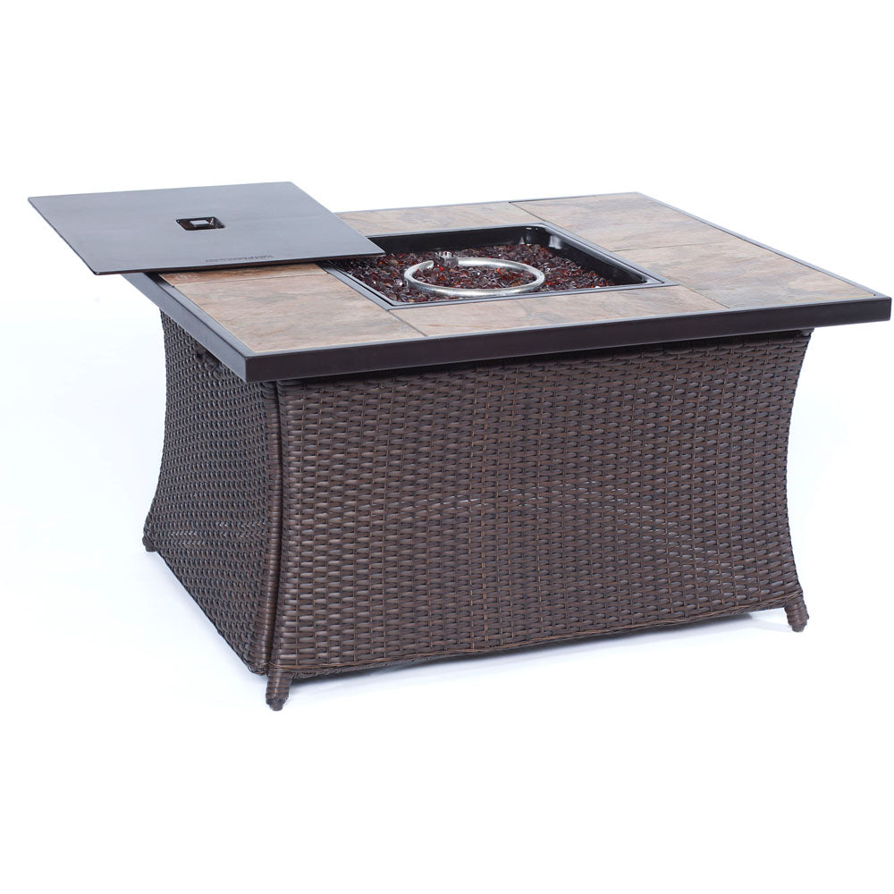 Hanover COFFEETBLFP-TILE Hanover Woven Coffee Table Fire Pit with Porcelain Tile Top and Lid