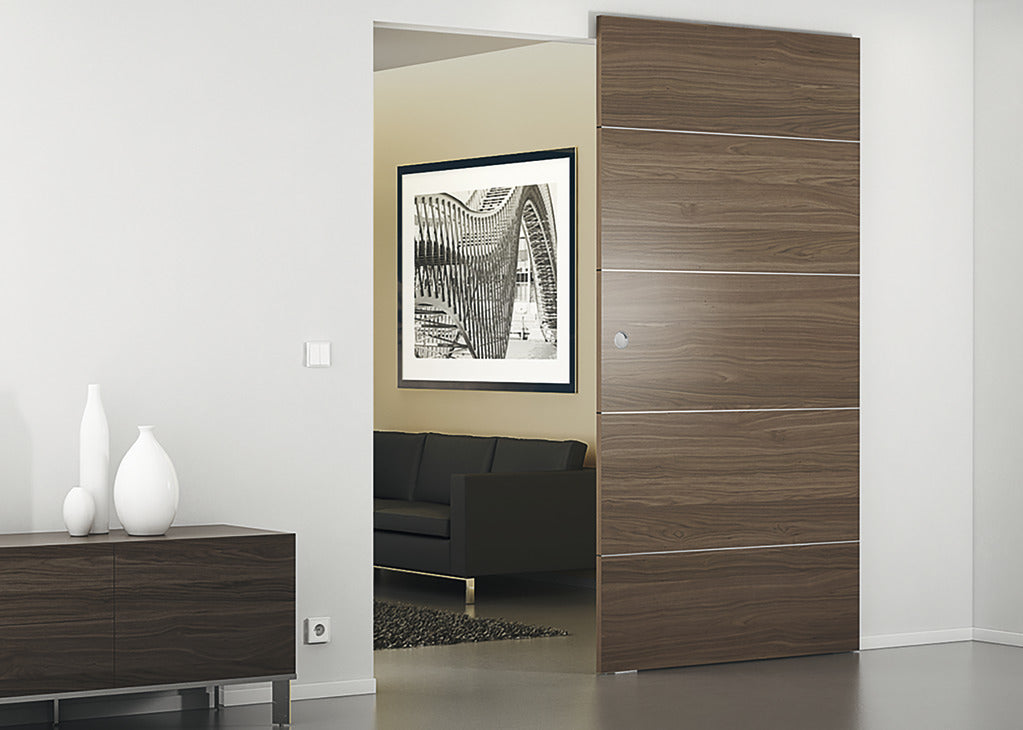 Häfele 940.59.009 Sliding Door Hardware, Slido D-Line43 80M, set with running track for 1 door leaf, for 1-leaf wooden sliding doors, wall installation, concealed running system, for door weights up to 80 kg (176 lbs.), Length: 1,800 mm (70 7/8")