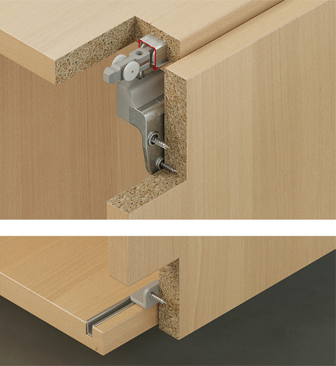 Häfele 402.33.029 Sliding Door Hardware, Slido F-Line21 20A, set, For cabinets with 1 wooden door, for door weights up to 20 kg (44 lbs.), for door heights up to 1,400 mm (55"), For 1 Door, with track stopper