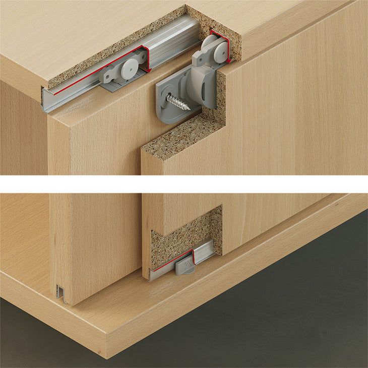 Häfele 402.33.003 Sliding Door Hardware, Slido F-Line21 12C, set, For small wooden sliding doors, for door weights up to 12 kg (26.4 lbs), for 2 doors, with dual soft closing on each door