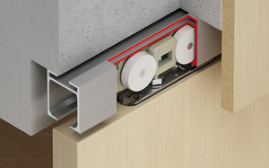 Häfele 942.35.003 Sliding door fitting, Slido D-Line11 240C, set, for 1 and 2-leaf wooden sliding doors, ceiling and wall installation, height adjustable doors, for door weights up to 240 kg (529 lbs.), without soft and self closing mechanism