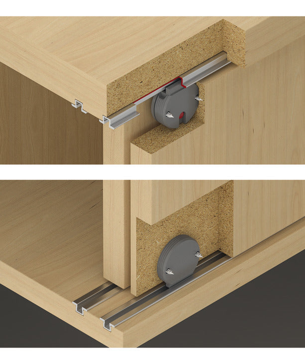 Häfele 404.22.024 Sliding door fitting, Slido F-Line12 20A, set, for wooden sliding doors, Infront, for door weight up to 20 kg (44 lbs.), Running gear with height adjustment, guide with lockable pin