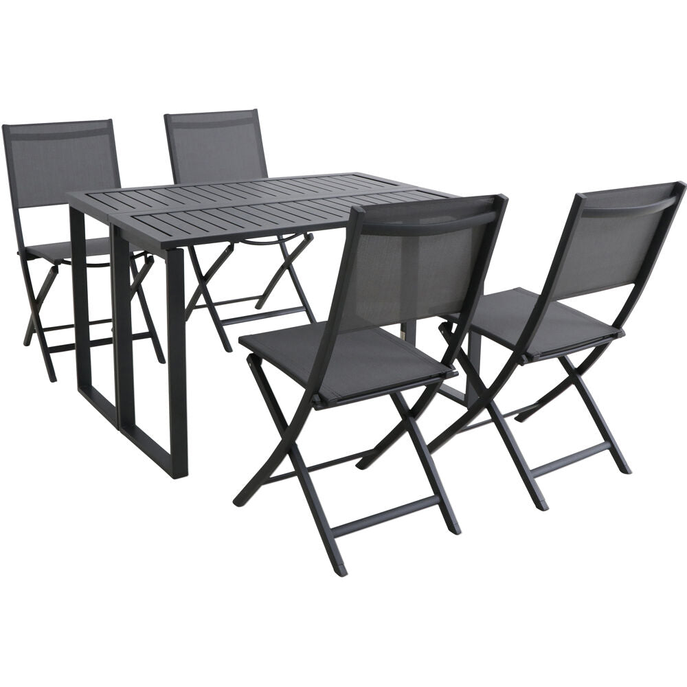 Hanover CONDN5PCFD-GRY Conrad 5pc Dining Set: 4 Sling Folding Chairs and Folding Table