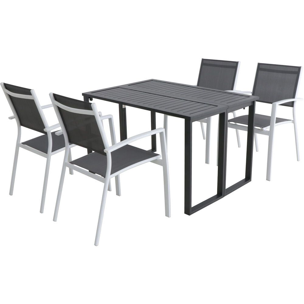 Hanover CONDN5PC-WHT Conrad 5pc Dining Set: 4 Alum Sling Chairs and Folding Table