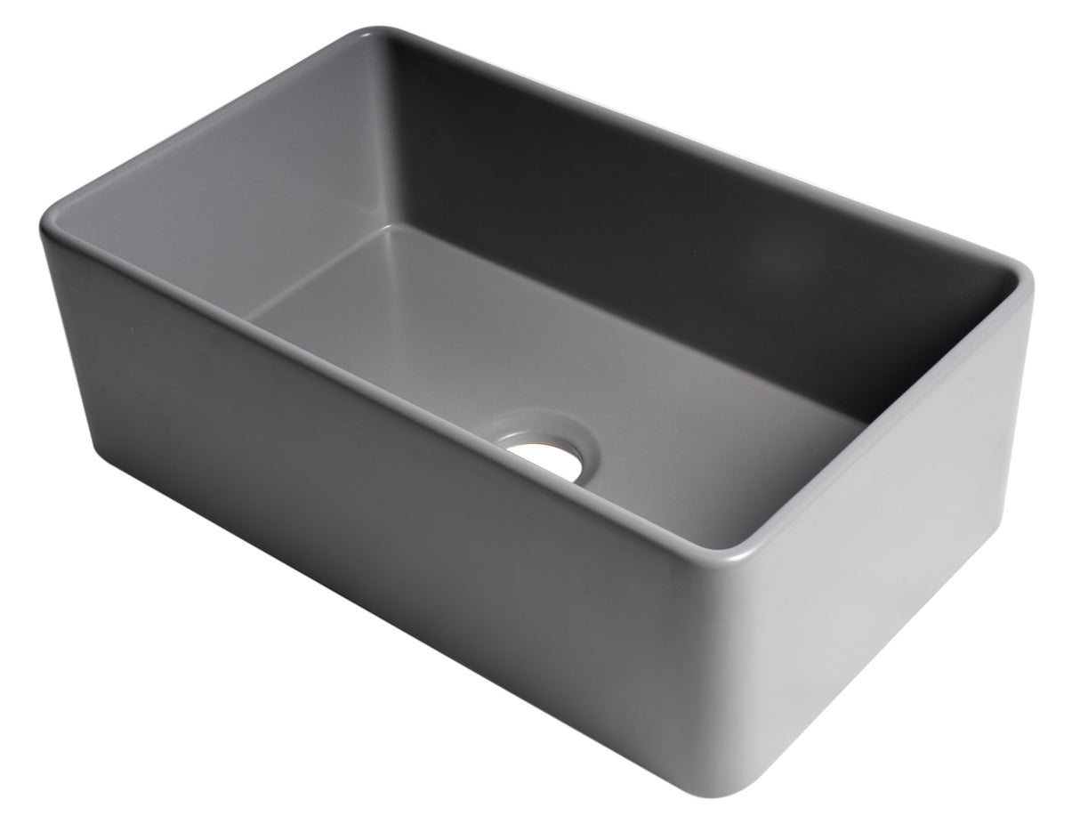 Gray Matte Smooth Apron 30" x 18" Single Bowl Fireclay Farm Sink