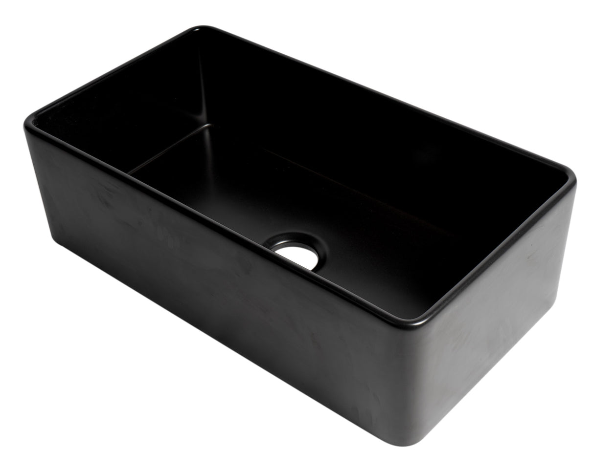 Black Matte Smooth Apron 33" x 18" Single Bowl Fireclay Farm Sink
