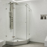 VIGO Verona 42.125 W x 70.375 H Frameless Hinged Shower Enclosure in Brushed Nickel with shower base and handle VG6061BNCL42W