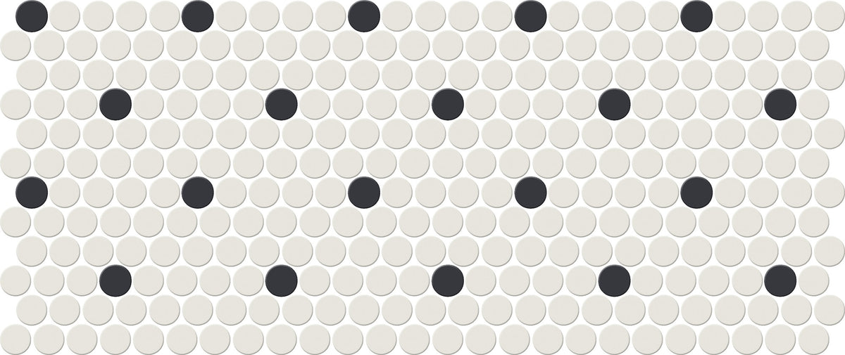 American Olean Unglazed Mosaics Ice White/Black Penny Rounds Matte Mosaic Tile 0A96PNYRDMS1P