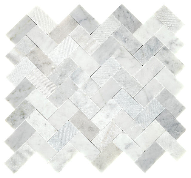 Daltile Minute Mosaix Carrara White Herringbone Straight Edge Mix Mosaic Natural Stone Tile