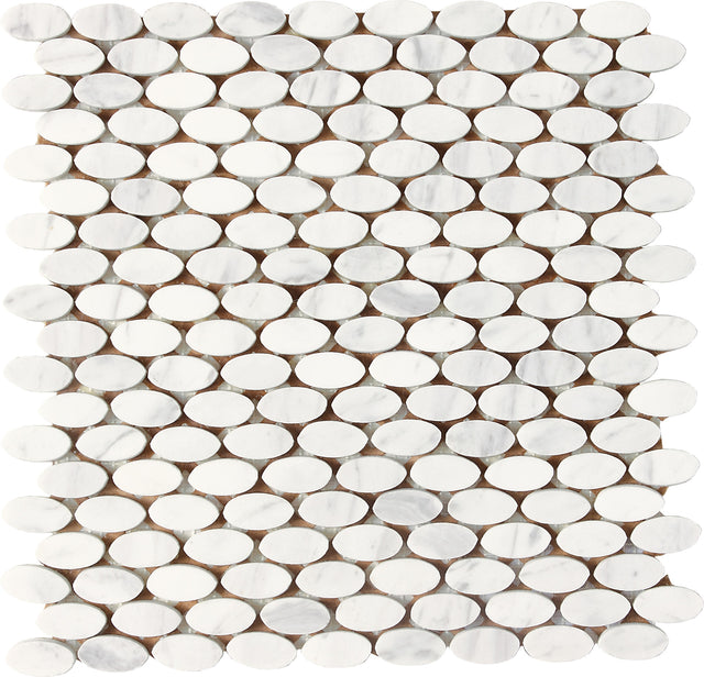 Daltile Stone a la Mod Contempo White Oval 1 1/2x3/4 Straight Edge Polished Mosaic Natural Stone Tile