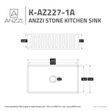 ANZZI K-AZ227-1A Roine Farmhouse Reversible Apron Front Solid Surface 33 in. Single Basin Kitchen Sink in White