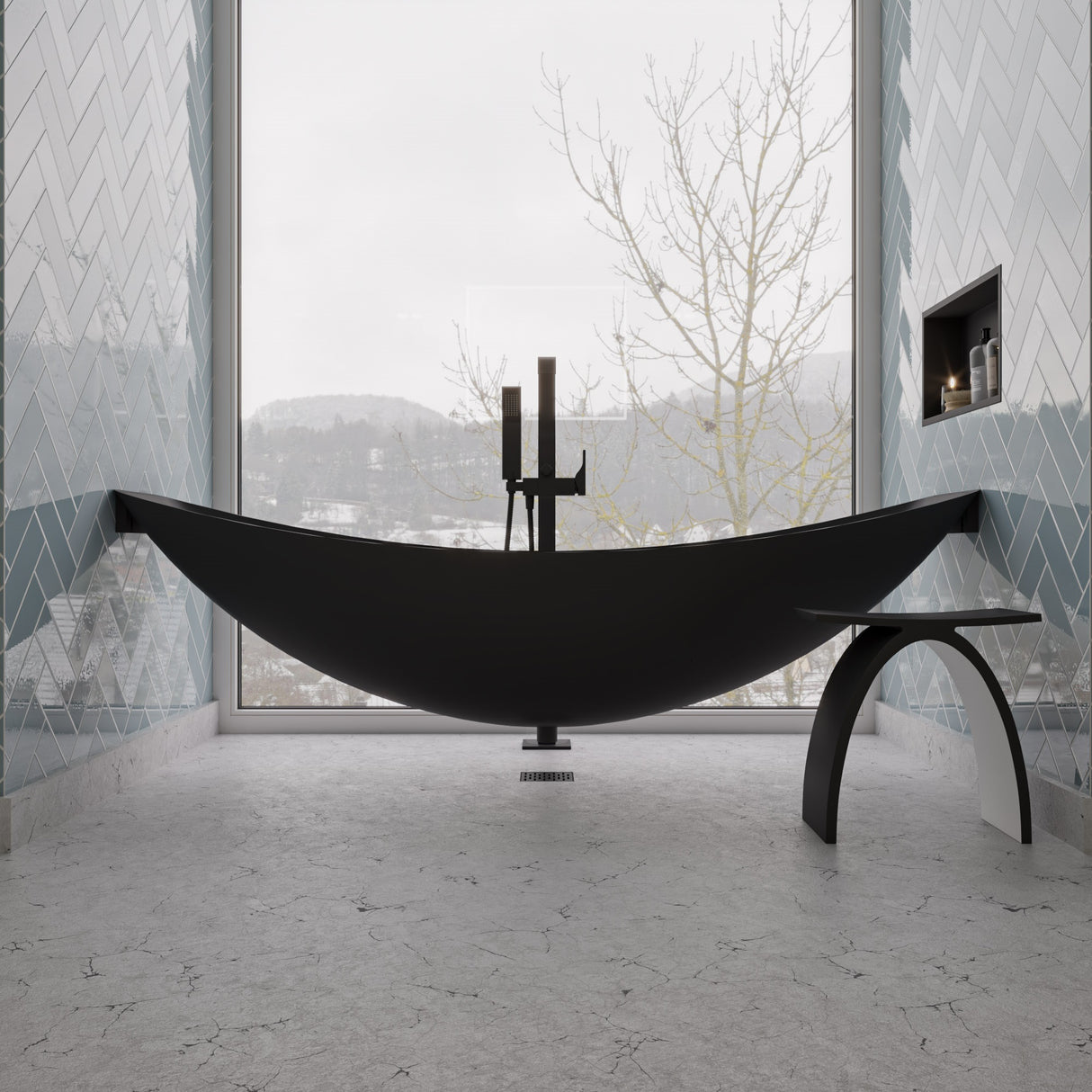 Black Matte Single Lever Floor Mounted Tub Filler Mixer w Hand Held Shower Head