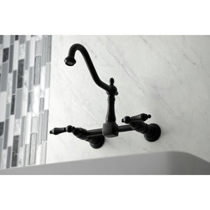 Kingston Brass KS1240AL Heritage Wall Mount Bridge Kitchen Faucet, Matte Black
