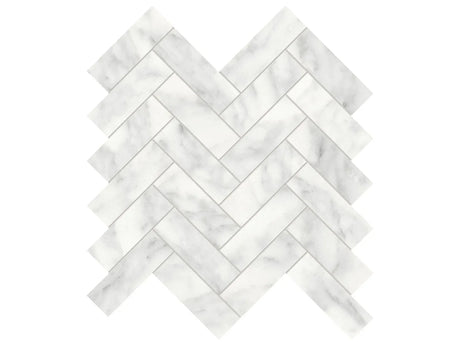 Anatolia Tile 1.25X4 Cromo Bianco Herringbone Honed Marble Mosaic 5001-0285-0 * 1 Sheet = .89 Sqft * Cromo Bianco Herringbone - premium natural stone mosaic tile from Anatolia Tile, available at PoshHaus showroom in Keene, NH