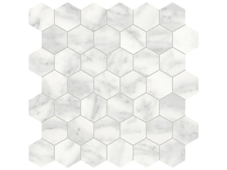 Anatolia Tile 2" Hex Cromo Bianco Honed Marble Mosaic 5001-0284-0 * 1 Sheet = .99 Sqft * Cromo Bianco Hexagon 2" - premium natural stone mosaic tile from Anatolia Tile, available at PoshHaus showroom in Keene, NH